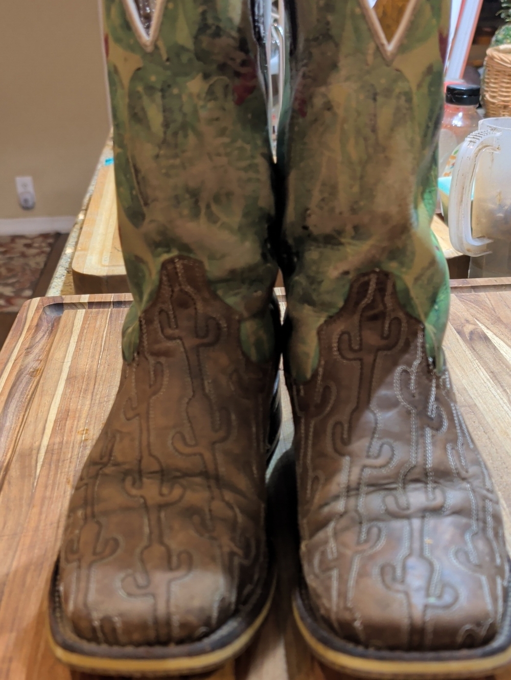 Tin Haul Camo Shaft Brown Leather Western Heeled Boots